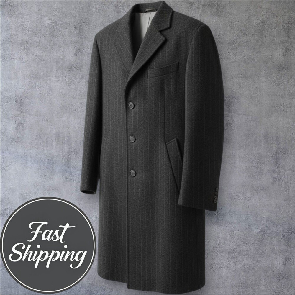 MARIO VALENTE Mens Overcoat 44R Wool Charcoal Gray Classic Coat MADE IN ITALY